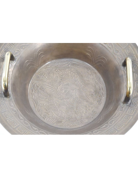 Bol taoïste cracheur d'eau avec 2 poignées - Ø 43 cm - aspect bronze - STELLAR