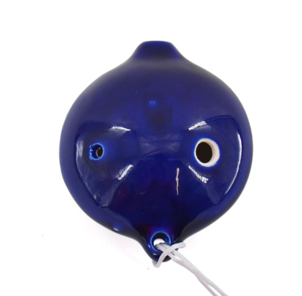 Blue Ceramic Ocarina - Large Model with White Cord