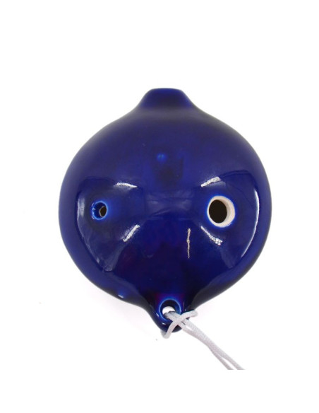 Ocarina céramique bleue - Grand modèle avec cordon blanc
