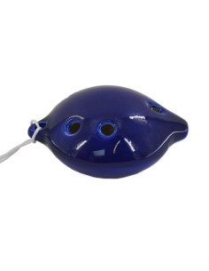 Ocarina céramique bleue - Grand modèle avec cordon blanc 2