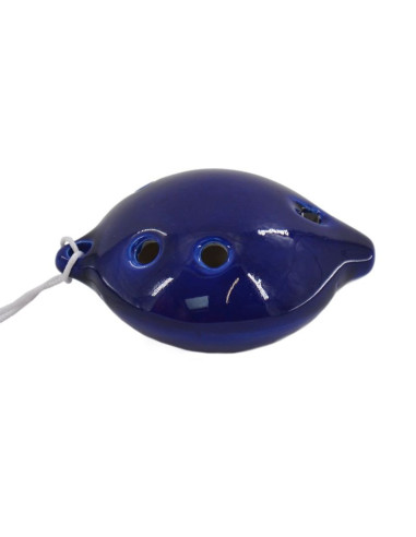 Ocarina céramique bleue - Grand modèle avec cordon blanc