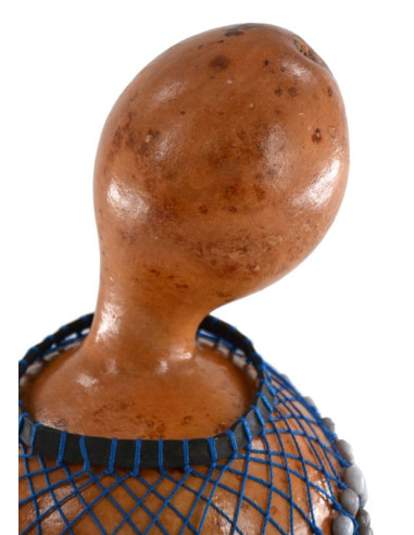 Chekere à poignée avec graines grises - Ø 18 à 22cm - Ghana