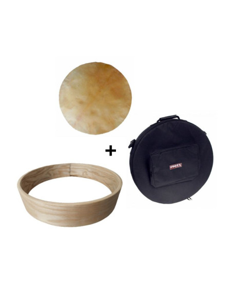 Pack Cadre Ash Wood pour tambour sur cadre (chamane) 18" + peau de chèvre parcheminée + 1 housse deluxe