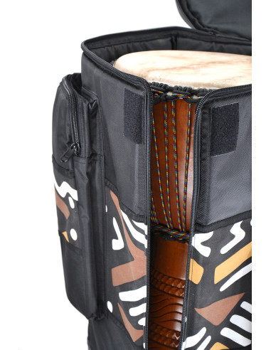 Housse de djembé - Ø 36 cm, H. 67 cm - Motif Bogolan - Modèle premium - Roots