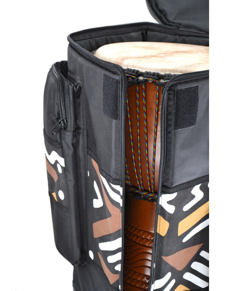 Housse de djembé - Ø 36 cm, H. 67 cm - Motif Bogolan - Modèle premium - Roots