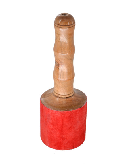 Batte de bol tibétain - modèle large avec cuir - Ø tête : 7 cm - H.22 cm