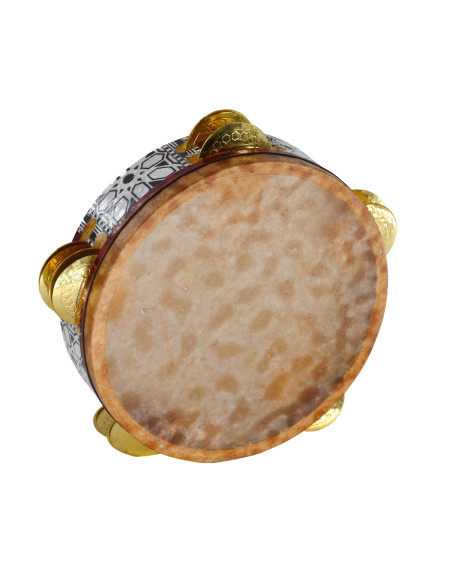 Riq peau de raie - double rangée cymbalettes dorées - Ø 23 cm H.6 cm - Maroc