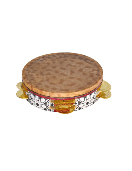 Riq peau de raie - double rangée cymbalettes dorées - Ø 23 cm H.6 cm - Maroc