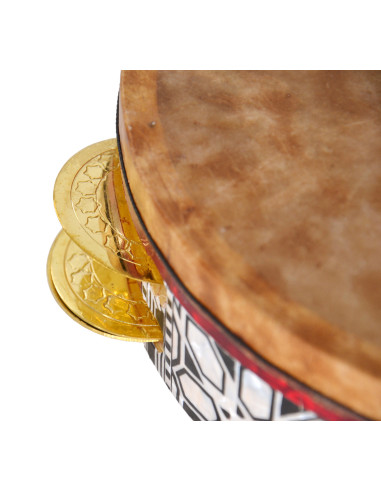Riq peau de raie - double rangée cymbalettes dorées - Ø 23 cm H.6 cm - Maroc