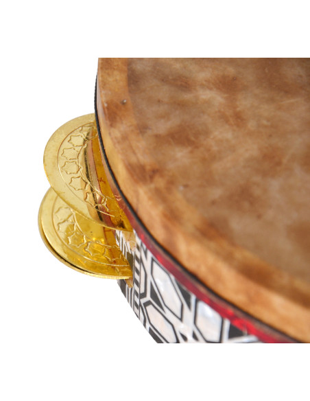 Riq peau de raie - double rangée cymbalettes dorées - Ø 23 cm H.6 cm - Maroc