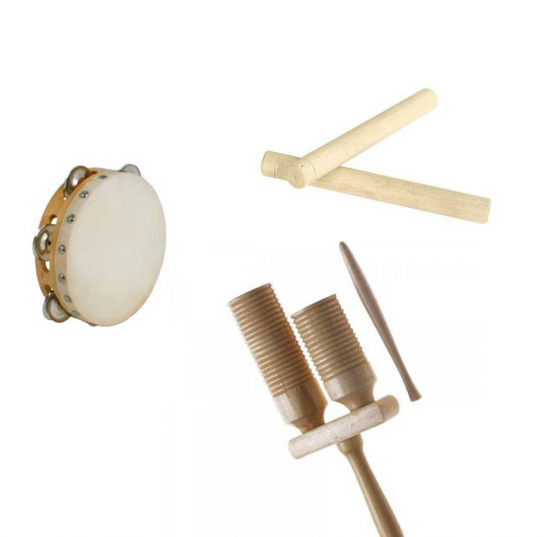 Pack 3 instrument "Claves - Tube 2 tons - Tambourin"