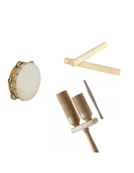 Pack 3 instruments "Claves - Tube 2 tons - Tambourin"
