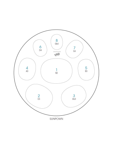 Spacedrum Evolution 8 notes - 60 cm - Sunpown - Schéma notation en anglais