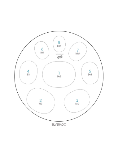Spacedrum Evolution 8 notes - 60 cm - Silverado - Schéma notation en anglais