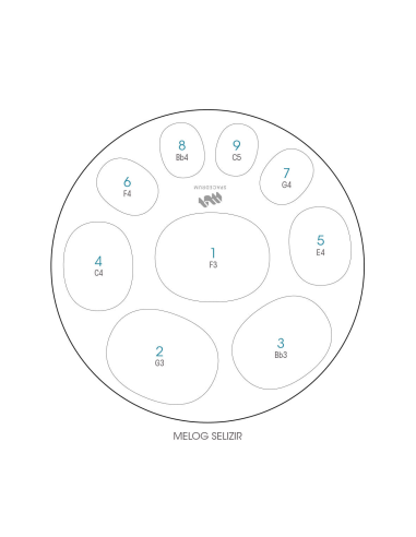 Spacedrum Evolution 9 notes - 60 cm - Melog Selizir - Schéma notation en anglais