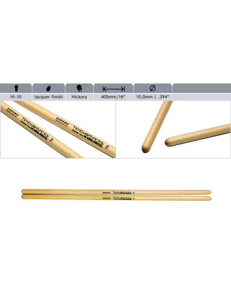 Baguettes Timbales 10mm Hickory - la paire - Rohema