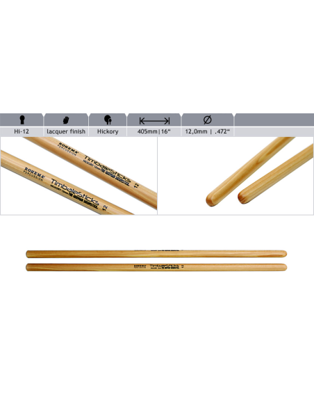 Baguettes Timbales 12mm Hickory - la paire - Rohema