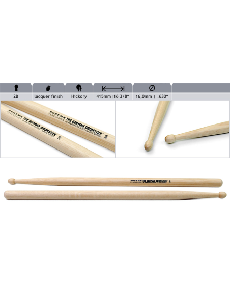 Baguette de batterie Classic 2B Hickory - la paire - ROHEMA