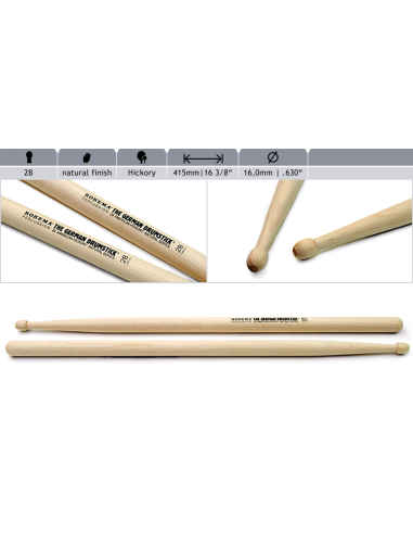 Baguette de batterie Natural 2B Hickory - la paire - ROHEMA