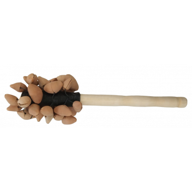 Seed rattle on handle with black cords - Roots Percussions